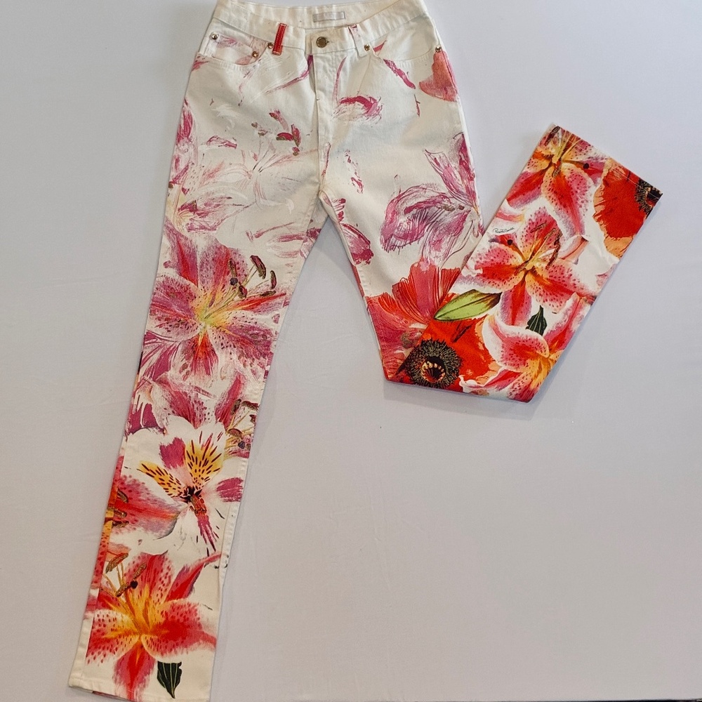 SOLD Roberto Cavalli Beautiful Floral Jeans Straight Leg Vintage Stargazer Lily